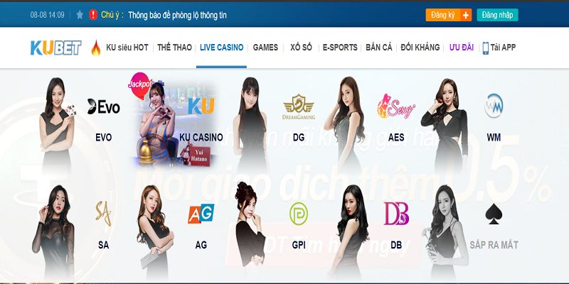 Sảnh live casino Kubet sở hữu nhiều game hấp dẫn